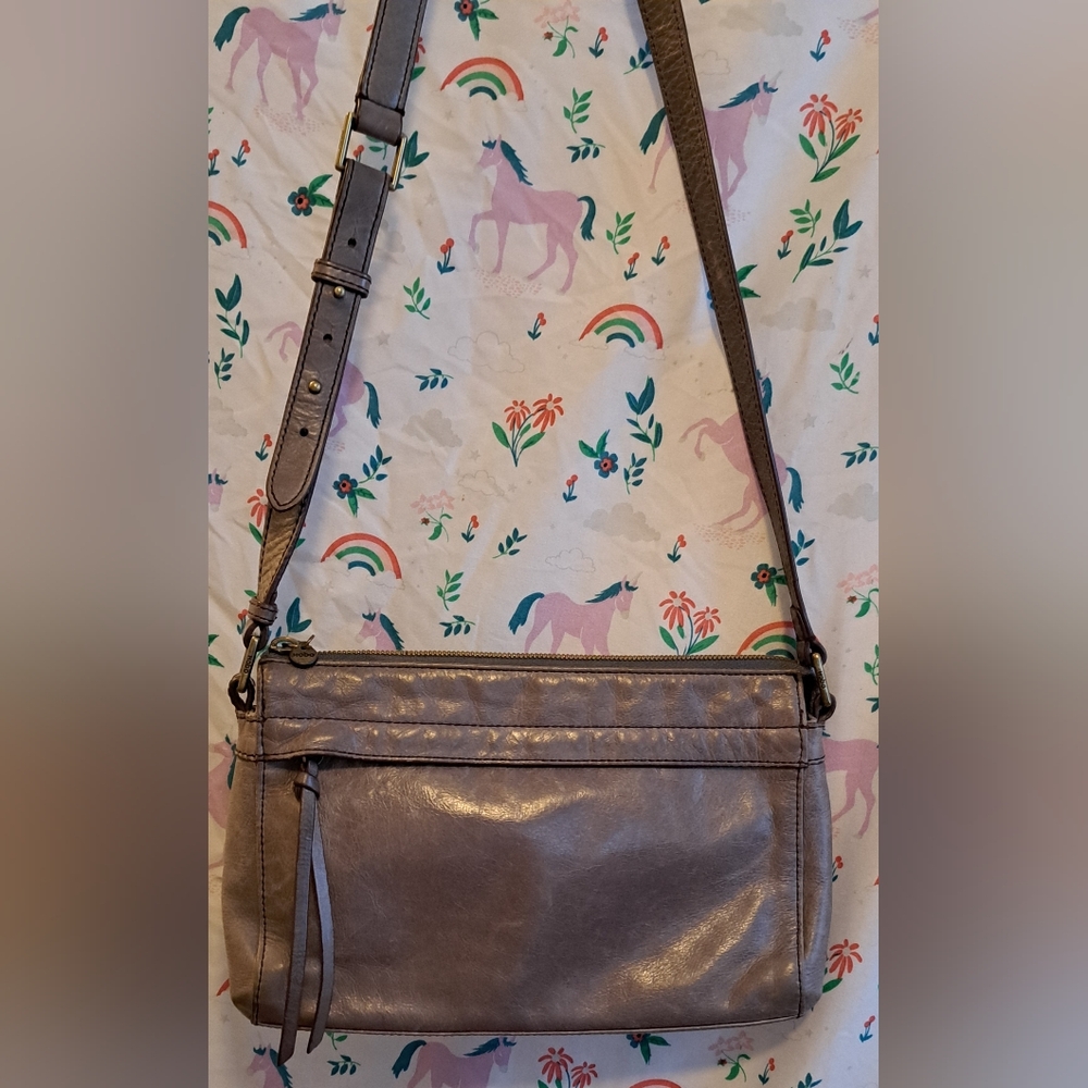 Hobo International Cassie Patent Mauve Neutral Minimalist Hobo Crossbody Purse